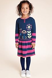 2 Piece Cotton Rich Floral Striped Knitted Dress Tights Outfit