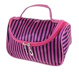 Rosallini Women Makeup Brush Pen Tool Carrying Striped Cosmetic Bag Fuchsia Black