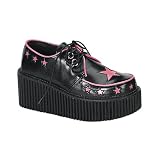 CREEPER-225, 3, Platform Creeper Shoe With Hot Pink Stars, Demonia by Pleaser USA
