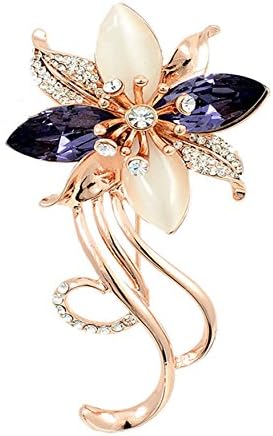 Viennois 14k Gold-plated Flower with Swarovski Indigo Crystals and Imitation Opals Fashion Brooch