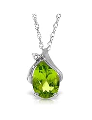 14K White Gold Teardrop Peridot Necklace with Diamond Accent