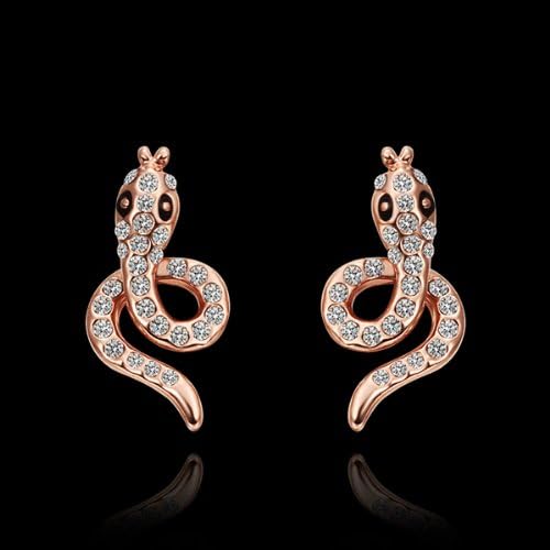DUMAN 18k Rose Gold Plated Earrings Crystal Snake Stud Earrings Health Jewelry Nickel Free
