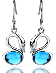 Honeystore Girls Sapphire Topaz 925 Silver White Gold Plated Earrings Color Blue
