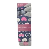 Ladies/Womens Heart Pattern Honeycomb Top Socks, Blue Grey Pink (Pack of 3)