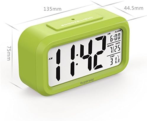 Morning Alarm Clock, Superway® Morning Call Home Smart Light Table Desk Calendar LED Digital Travel Alarm Clock Date Display Repeating Snooze and Sensor Light + Night Light + Temperature - Green