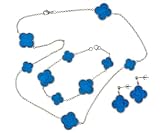 Sterling Silver Turquoise Clover Necklace, Bracelet, and Earrings Set