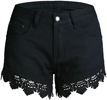 Cameinic Women's Fashion Lace Ripped Hole Denim Jean Mini Shorts High Waisted,Black,8/10
