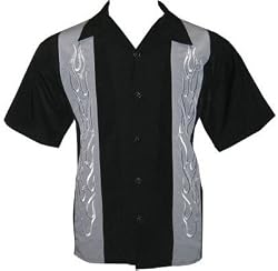 Silver Barbed Flames Embroidered Biker Shirt, Dragonfly