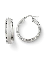 14k White gold Leslies Polished and Brushed Hinged Hoop Earrings