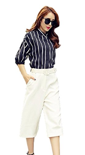 ストライプシャツ＆ワイドパンツ 春夏物 キャリア オフィス レディース 婦人服 ノベルティ付属 BRZ0290