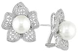 12-13mm South Sea Pearl and 1 1/6 Carat Diamond Flower Earrings 18K White Gold