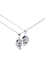 Sterling Silver 925 BEST FRIEND Heart Pendant with adjustable Cable chain 16" to 18"
