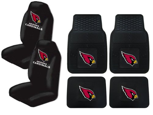 A Set of 4 NFL Universal Fit Front All-Weather Floor Mats and A Set of 2 Universal Fit Seat Covers - Arizona Cardinals
