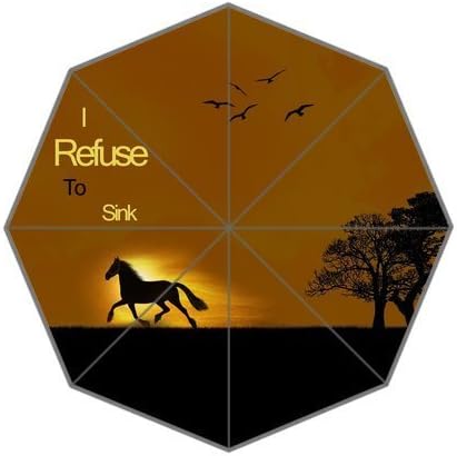 Totes " I Refuse To Sink " Riding Horse Runnning Out Sunset Birds Fly Design Custom Compact Auto Automation Foldable Sunny &amp; Rainy Umbrella