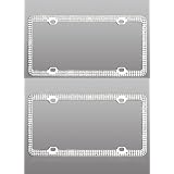2 PACK Triple Row Silver Crystal Rhinestone Stainless Steel License Plate Frame by Valor