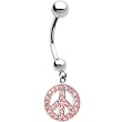 14k White Gold Pink Cz Peace Sign Belly Ring