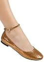Designer Cute Metallic Casual Flat with Faux Snake Skinned Pattern and Ankle Strap from Hot Fash Shoes - FIERA Bronze