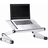 Pwr+&reg; Portable Laptop-Table-Stand Vented Fully Adjustable-Ergonomic Mount-Ultrabook-Macbook Light Weight Aluminum-Silver Bed Tray Desk Book Up to 17"