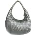 BIG SILVER WEAVED BOHO STYLE HAND BAG WITH SILVER TRIM