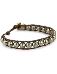 Chan Luu Semi Precious Stones with Diamond Button on Leather Single Wrap Bracelet