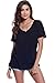 Alexander + David Women's Slub Cotton Modal Tops Burnout Loose V-Neck Boyfriend T-Shirt Stitch Back Casual Tee (Black, Medium)