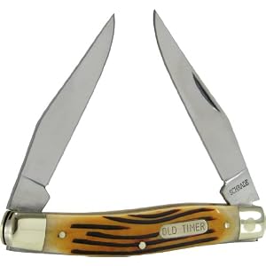 Schrade 77BR Old Timer Muskrat Pocket Knife with 2 Clip Blades, Brown Bone Handle by Schrade