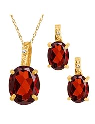 5.67 Ct Genuine Oval Red Garnet Gemstone 14k Yellow Gold Pendant Earrings Set