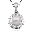 Platinum Overlay Sterling Silver Pearl Pendant w/ Diamond Accent, 18"