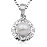 Platinum Overlay Sterling Silver Pearl Pendant w/ Diamond Accent, 18"