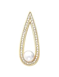 18K Yellow Gold White Akoya Cultured Pearl and Diamond Pendant -- LIFETIME WARRANTY