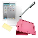 HDE (TM) Hot Pink Rose PU Leather Case Accessory Kit Compatible with Apple® iPad2 + Microfiber Cloth