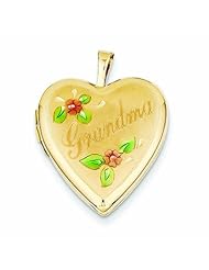 14K Gold 20mm Enamel Flowers Grandma Heart Locket