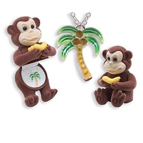 PALM TREE Crystal Necklace in MONKEY w  BANANA Gift Box