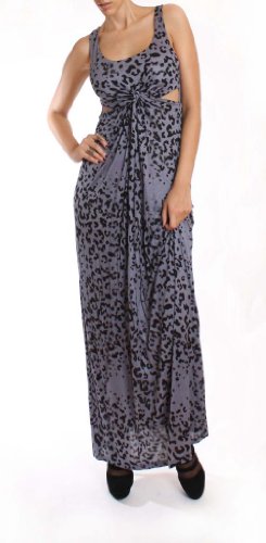 Collage Boutique Womens Grey Twisted Front Cut Out Side Leopard Cheetah Print Maxi Dress-Grey/Black-Medium