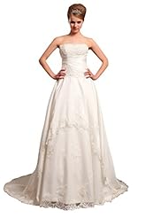 A-line Strapless Floor Length Applique Lace Dropped   Waistline Taffeta  Dress with a Chapel Train 