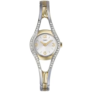 Timex Womens 42 swarovski Crystal 2 tone bangle watch - T2M846PF