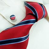 8288 NEW Y&G Designer Hand Made Navy Red Stripes 100% Jacquard Woven Pure Silk Mens Neck Tie and Cuff Links Set