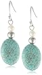 Sterling Silver Turquoise Oval Bead and Freshwater Cultured Pearl Drop Earrings