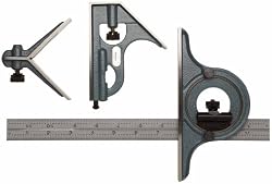Mitutoyo 180-906, 12" Combination Square Set, 4 piece, Hardened Cast Iron Square and Center Heads Cast Iron Protractor Head, Protractor Head, 12" (16R) Stainless Steel Blade