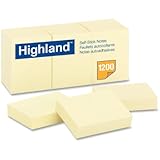 Highland 6539 Self-Stick Notes, 1-3/8-Inch by 1-7/8-Inch, Yellow, 100 Sheets per Pad (12 Pack)
