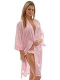 Pink or White Satin Robe and Thong Pantie Lingerie 2 Piece Set