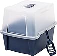 IRIS Hooded Litter Box w/ Scoop / Paw Cleaning Grid, Large, Navy