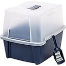 IRIS Hooded Litter Box w/ Scoop / Paw Cleaning Grid, Large, Navy