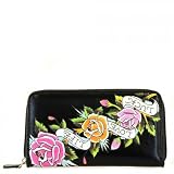 Ed Hardy Lucky in Love Zip Around Wallet - Black