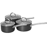GINO D'ACAMPO Essentia 3pc HARD ANODISED Aluminium Saucepan Set with Glass Lids