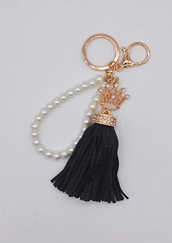 Yinfaxin (crown variegation) Fashion Tassel Bag Handbag Key Ring Car Key Pendant , Keyring Women Handbag Charm (black)