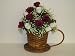 Burgundy and White Flowers in Tea Cup Basket (17