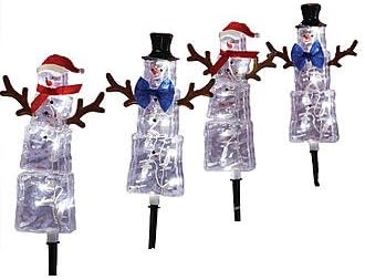 Set of 4 Snowman Pathway Markers with 30 LED Lights