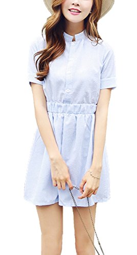 (サラキッド） SaraKid ストライプ Aライン フレア チュニック ワンピース 半袖 ミニ ショート丈 レディース フリル カジュアル デザイン