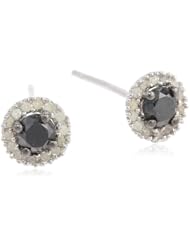 Sterling Silver Black and White Diamond Earrings , (1/2 cttw, G-H Color, I2-I3 Clarity)